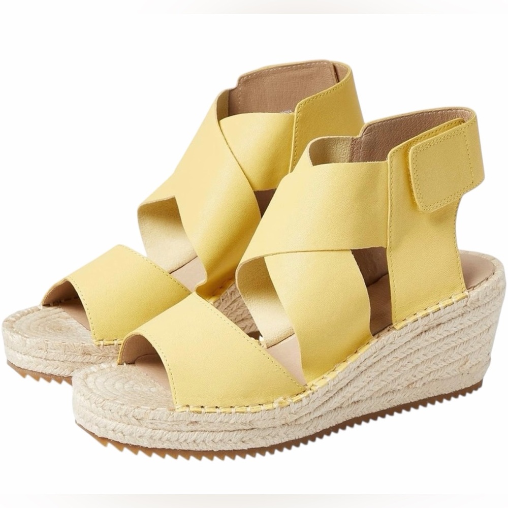 NWOT Eileen Fisher Women’s Willow Yellow Espadrille Wedge Leather Sandals - 8